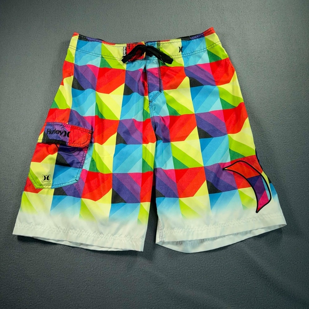 Hurley Board Shorts Mens 34 Multicolor Geometric Surf Swim Trunks - Meas. 32x10